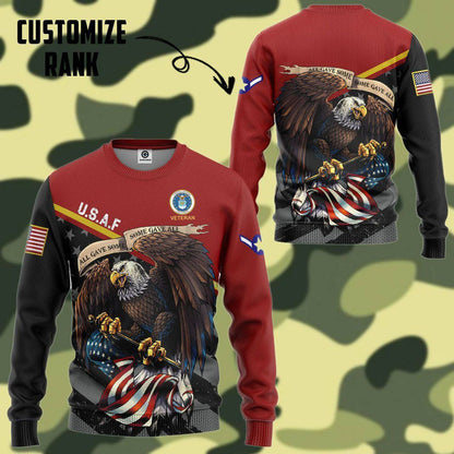 United States Air Force Veteran Red Custom Rank Hoodie QT211131Hf