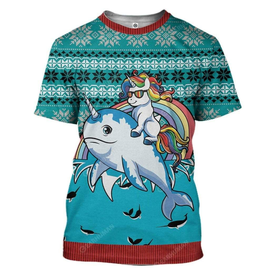 Ugly Unicorn Riding Narwhal Christmas Hoodie Tshirt QT210392Tf