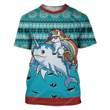 Ugly Unicorn Riding Narwhal Christmas Hoodie Tshirt QT210392Tf