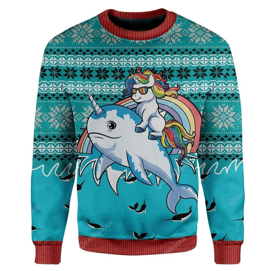 Ugly Unicorn Riding Narwhal Christmas Hoodie Tshirt QT210392Tf