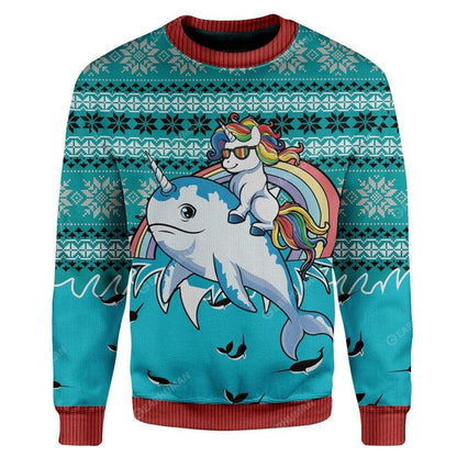 Ugly Unicorn Riding Narwhal Christmas Hoodie Tshirt QT210392Tf