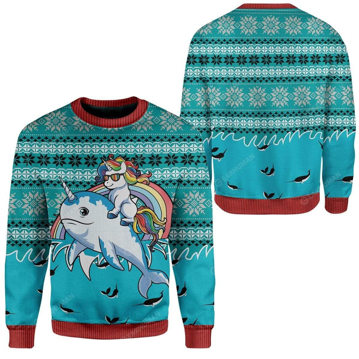 Ugly Unicorn Riding Narwhal Christmas Hoodie Tshirt QT210392Tf