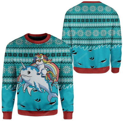 Ugly Unicorn Riding Narwhal Christmas Hoodie Tshirt QT210392Tf
