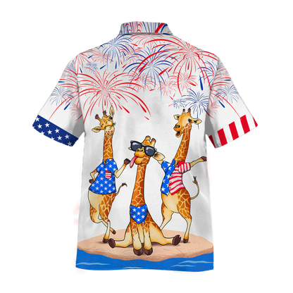 Giraffe Hawaiian Shirt For Independence's Day, Happy 4Th Of July Patriotic Giraffe Hawaii Aloha Beach Shirt Full Print