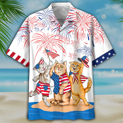Cool Cat Hawaiian Shirt, American Shorthair Shirts Independence Day, Patriotic Cat Pet Hawaii Aloha Shirt
