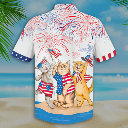 Cool Cat Hawaiian Shirt, American Shorthair Shirts Independence Day, Patriotic Cat Pet Hawaii Aloha Shirt