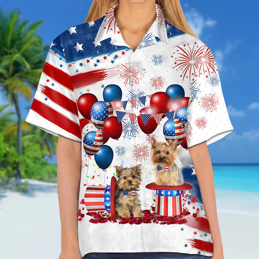 Yorkshire Terrier Independence Day Hawaiian Shirt, Dog Hawaii Beach Shirt Short Sleeve For 4Th Of July
