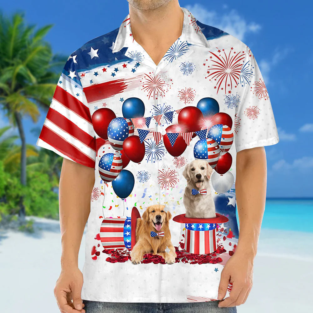 Golden Retriever Independence Day Hawaiian Shirt, Dog Hawaii Beach Shirt Short Sleeve For 4Th Of July