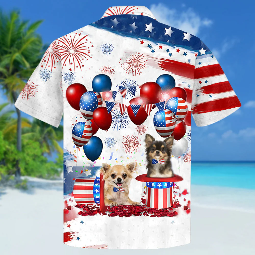 Chihuahua Independence Day Hawaiian Shirt, Dog Hawaii Beach Shirt Short Sleeve For 4Th Of July
