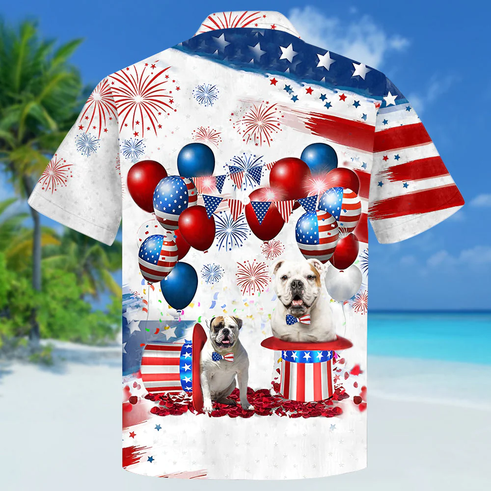 American Bulldog Independence Day Hawaiian Shirt, Dog Hawaii Beach Shirt Short Sleeve For 4Th Of July