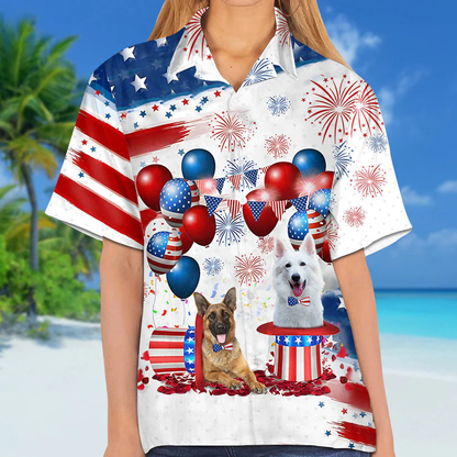 German Shepherd Independence Day Hawaiian Shirt, Dog Hawaii Beach Shirt Short Sleeve For 4Th Of July