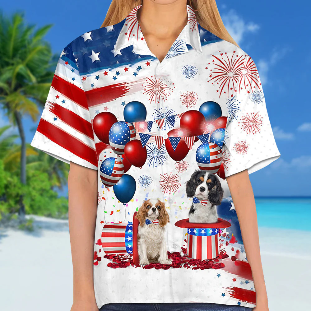 Tricolor Cavalier King Charles Spaniel Independence Day Hawaiian Shirt, Dog Hawaii Beach Shirt Short Sleeve For 4Th Of July