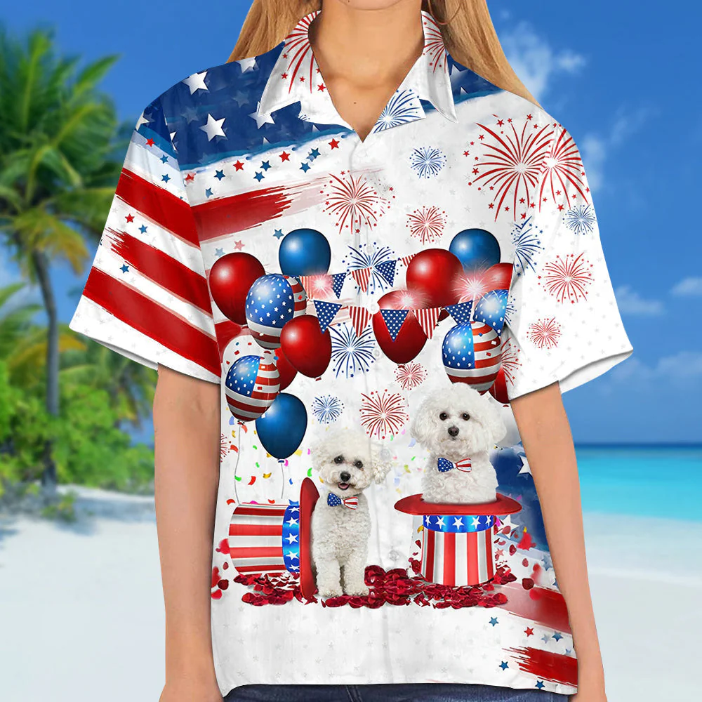 Bichon Frise Independence Day Hawaiian Shirt, Dog Hawaii Beach Shirt Short Sleeve For 4Th Of July