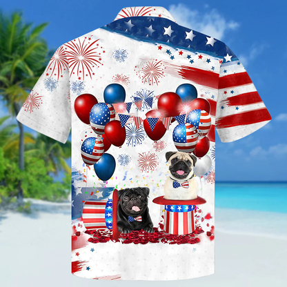 Pug Independence Day Hawaiian Shirt, Dog Hawaii Beach Shirt Short Sleeve For 4Th Of July