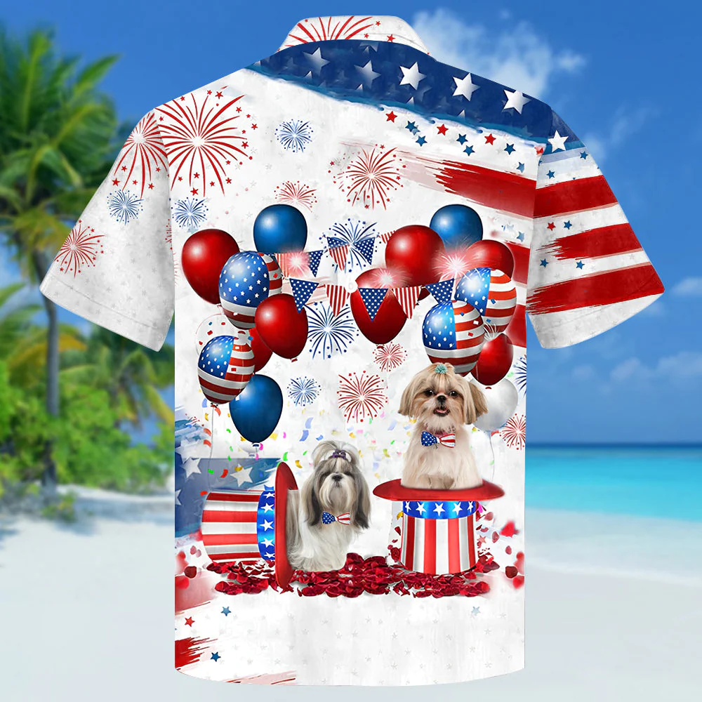 Shih Tzu Independence Day Hawaiian Shirt, Dog Hawaii Beach Shirt Short Sleeve For 4Th Of July