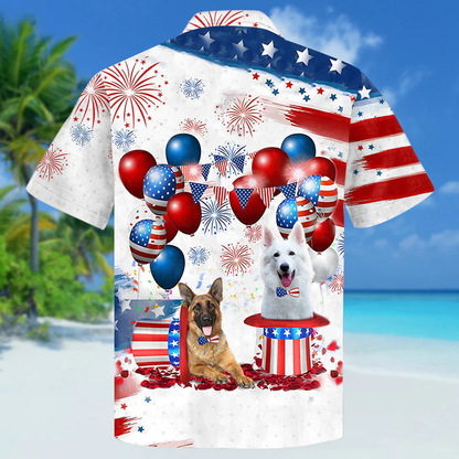 German Shepherd Independence Day Hawaiian Shirt, Dog Hawaii Beach Shirt Short Sleeve For 4Th Of July