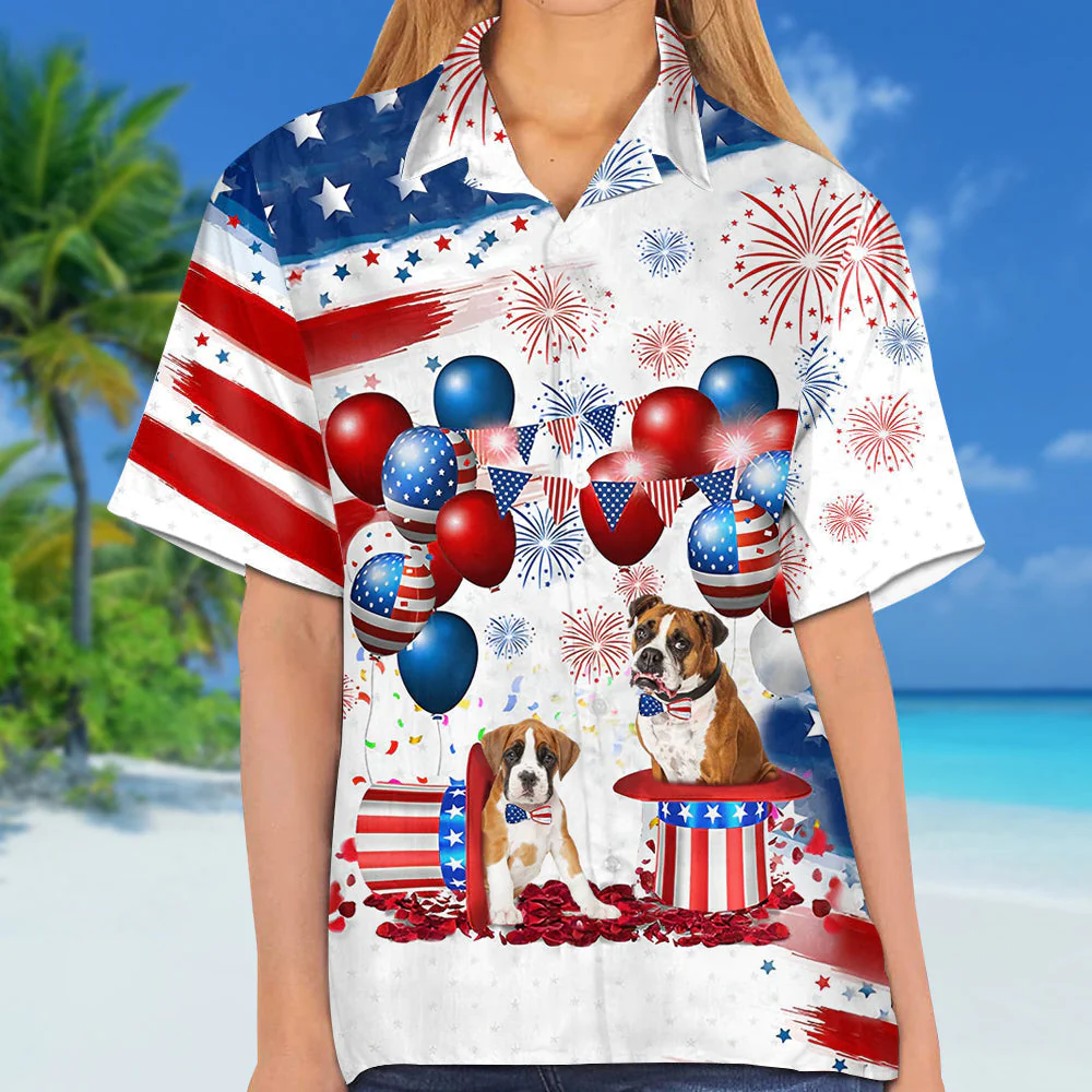 Boxer Independence Day Hawaiian Shirt, Dog Hawaii Beach Shirt Short Sleeve For 4Th Of July