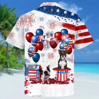 Boston Terrier Independence Day Hawaiian Shirt, Dog Hawaii Beach Shirt Short Sleeve For 4Th Of July