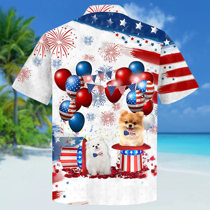 Pomeranian Independence Day Hawaiian Shirt, Dog Hawaii Beach Shirt Short Sleeve For 4Th Of July