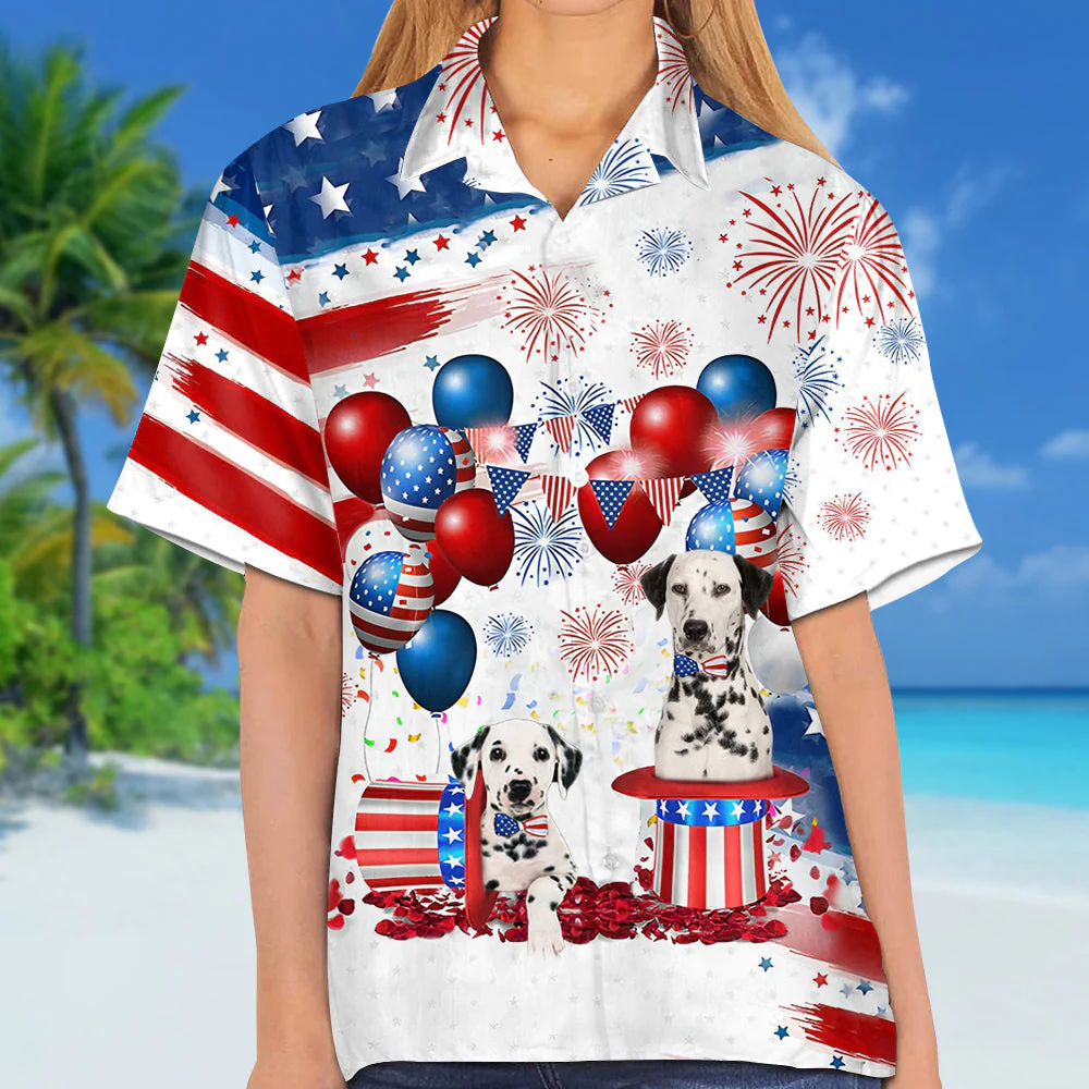Dalmatian Independence Day Hawaiian Shirt, Dog Hawaii Beach Shirt Short Sleeve For 4Th Of July