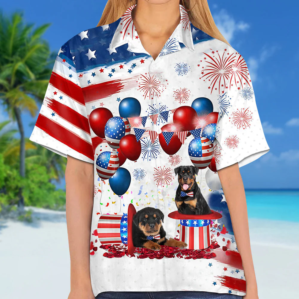 Rottweiler Independence Day Hawaiian Shirt, Dog Hawaii Beach Shirt Short Sleeve For 4Th Of July