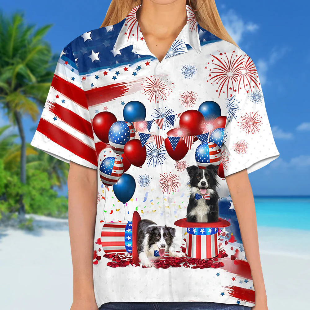 Border Collie Independence Day Hawaiian Shirt, Dog Hawaii Beach Shirt Short Sleeve For 4Th Of July