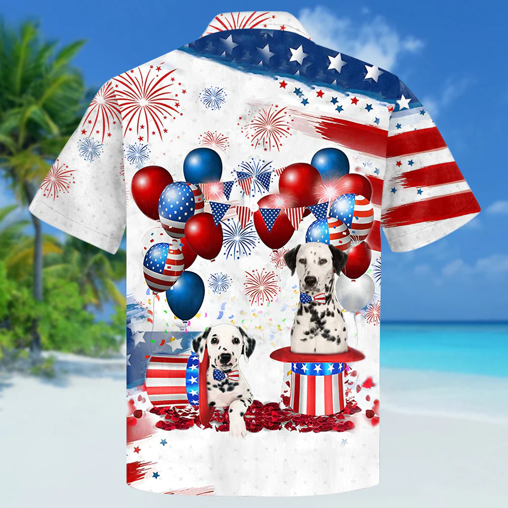 Dalmatian Independence Day Hawaiian Shirt, Dog Hawaii Beach Shirt Short Sleeve For 4Th Of July