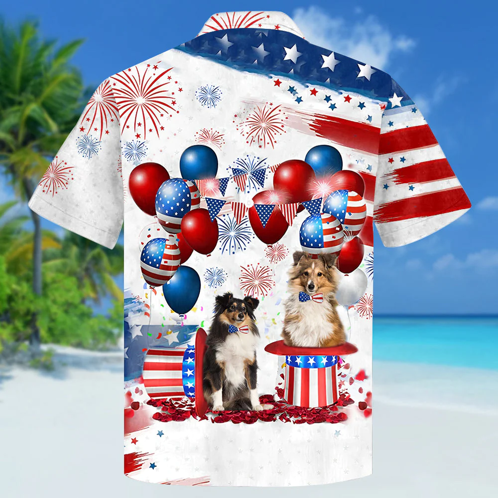 Shetland Sheepdog Independence Day Hawaiian Shirt, Dog Hawaii Beach Shirt Short Sleeve For 4Th Of July