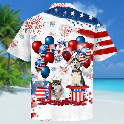 Siberian Husky Independence Day Hawaiian Shirt, Dog Hawaii Beach Shirt Short Sleeve For 4Th Of July