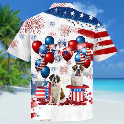 Saint Bernard Independence Day Hawaiian Shirt, Dog Hawaii Beach Shirt Short Sleeve For 4Th Of July