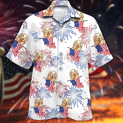 Golden Hawaiian Shirt - Independence Day Golden Hawaii Aloha Shirt, The Fourth Of July Dog Hawaiian Shirt