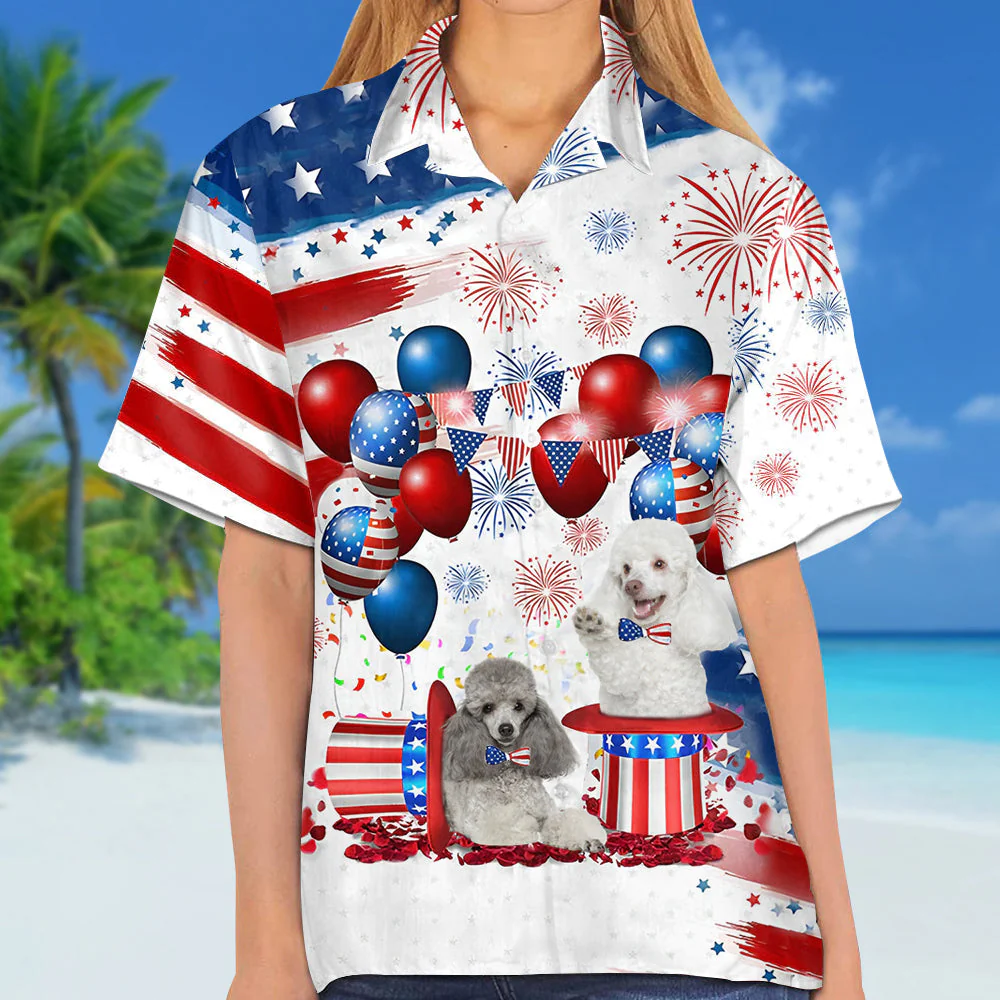 Poodle Independence Day Hawaiian Shirt, Dog Hawaii Beach Shirt Short Sleeve For 4Th Of July