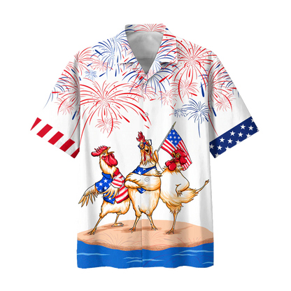 Chicken Hawaiian Shirts Independence Day Is Coming, 4Th Of July Funny Chicken Hawaii Aloha Beach Shirt, Chicken Lovers