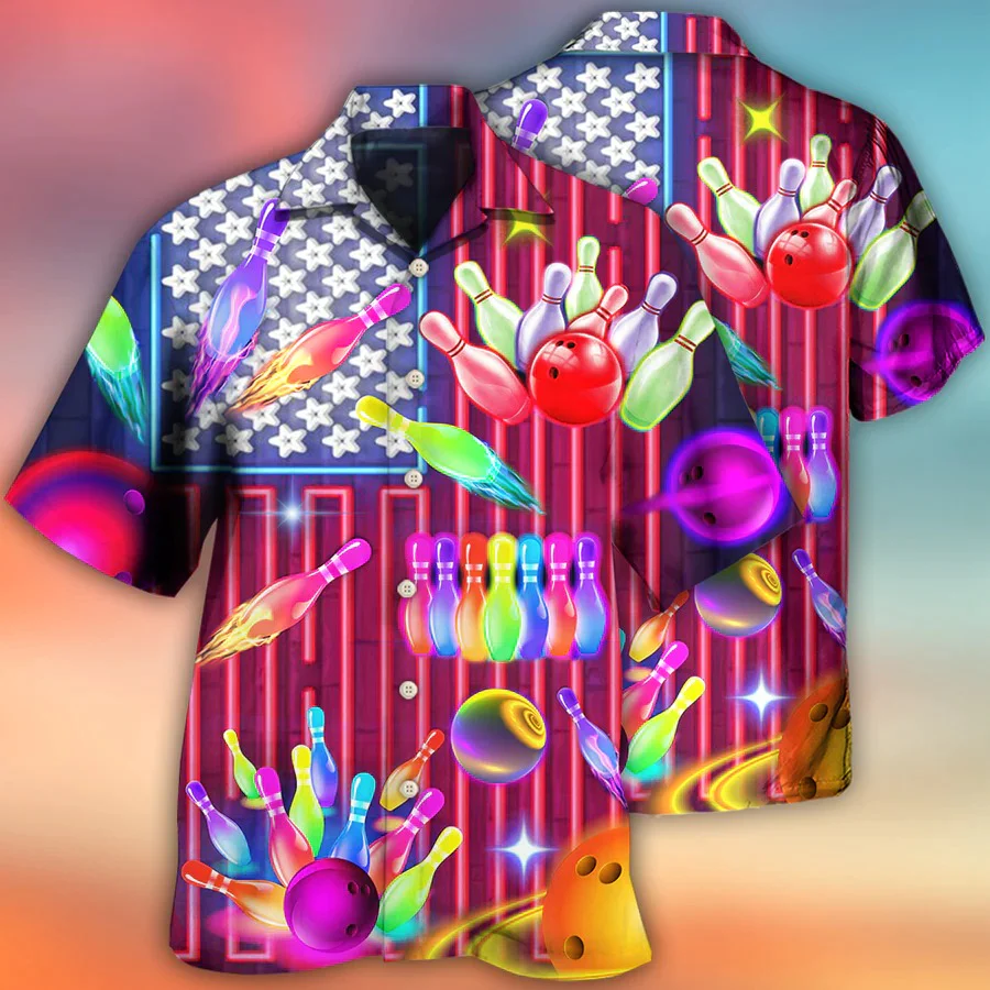 3D Bowling Hawaiian Shirt, Colorful Bowling Roll Hawaiian Shirt, Bowling Independence Day Aloha Shirt For Men - Perfect Gift For Bowling Lovers, Bowlers