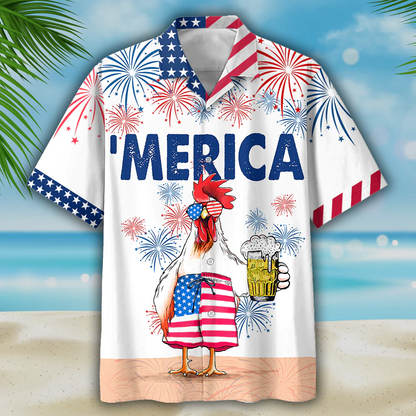 Funny Chicken Beer Hawaiian Shirt For Independence'S Day, Cool Chicken Patriotic 4Th Of July Gift For Chicken Lovers