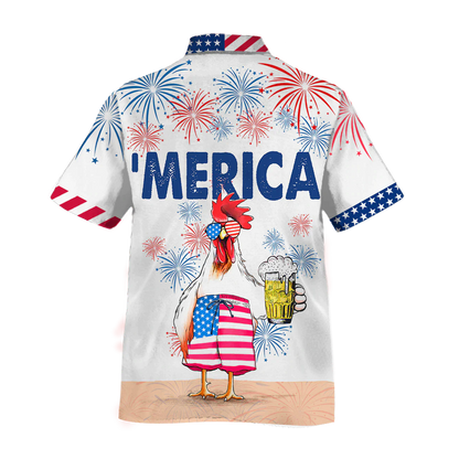 Funny Chicken Beer Hawaiian Shirt For Independence'S Day, Cool Chicken Patriotic 4Th Of July Gift For Chicken Lovers