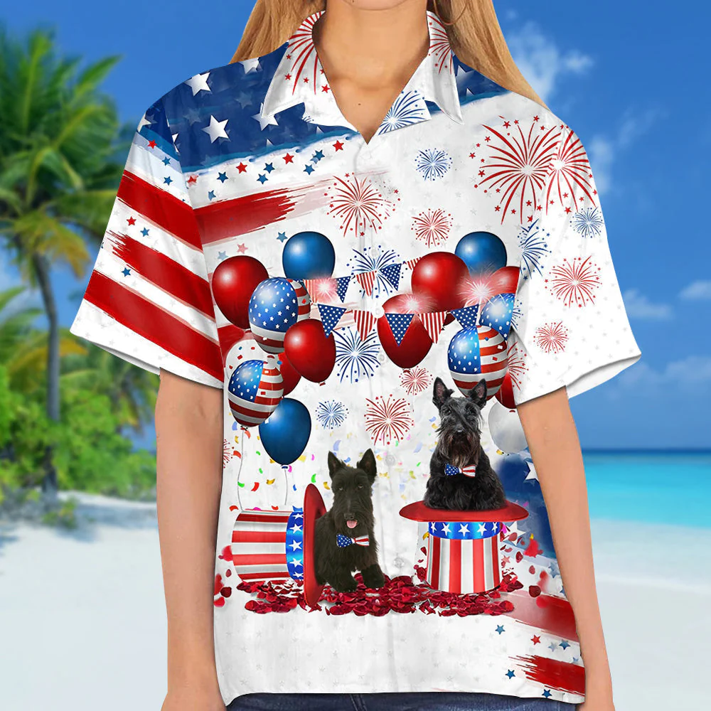 Scottish Terrier Independence Day Hawaiian Shirt, Dog Hawaii Beach Shirt Short Sleeve For 4Th Of July