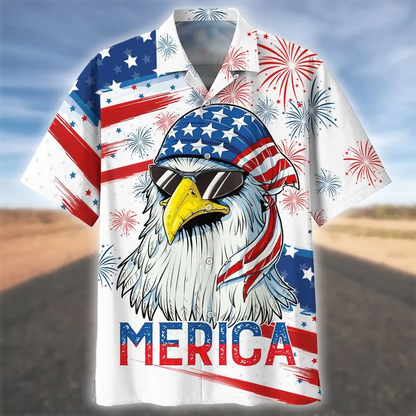 Independence Day Hawaiian Shirts, Cool Eagle American Flag Hawaii Beach Shirt For Summer, Happy 4Th Of July Hawaii Shirt Gift