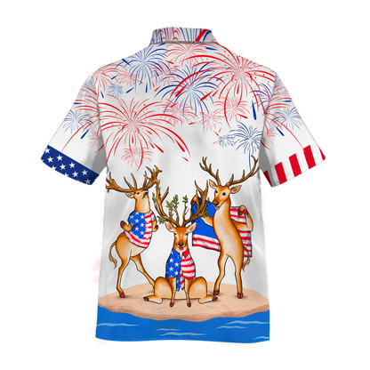 Deer Independence Day Is Coming Hawaiian Shirts For Adults, Deer Hawaii Aloha Beach Shirt For Happy 4Th Of July
