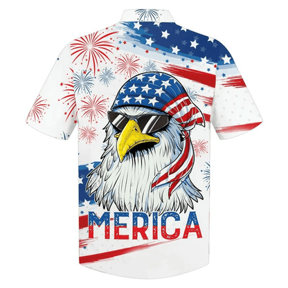Independence Day Hawaiian Shirts, Cool Eagle American Flag Hawaii Beach Shirt For Summer, Happy 4Th Of July Hawaii Shirt Gift