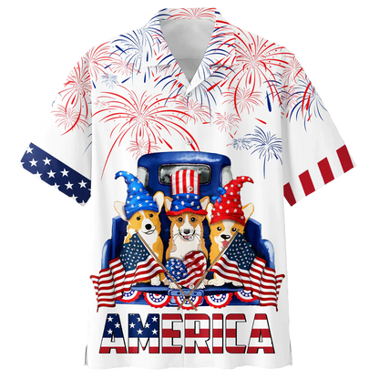 Corgi Hawaiian Shirt Full Print Independence Day, Funny Dog America On Hawaii Aloha Shirts For Dog Lovers