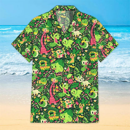 PKM Green Color Hawaii Shirt, Funny Poke M Green Color Hawaiian Shirt Summer Outfit for Men, Women, Beach Shirt for Fans