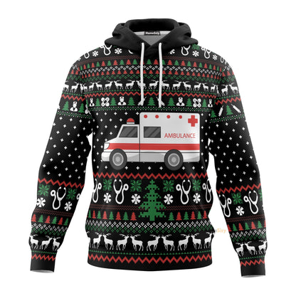  Paramedic Logo Ambulance Ugly Sweater Christmas Pattern Custom Hoodie QT308015