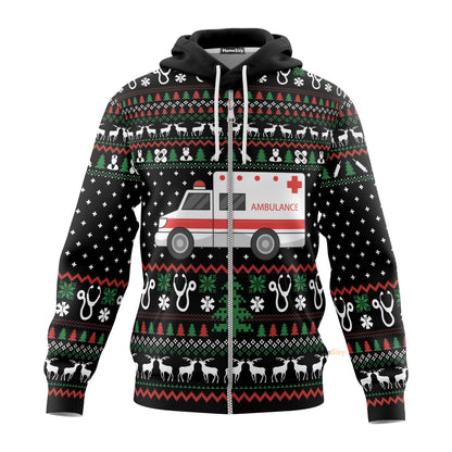  Paramedic Logo Ambulance Ugly Sweater Christmas Pattern Custom Hoodie QT308015