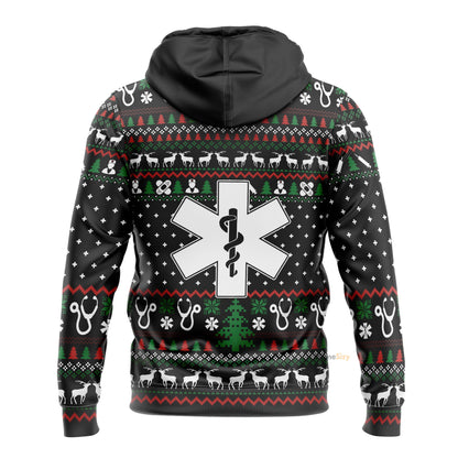  Paramedic Logo Ambulance Ugly Sweater Christmas Pattern Custom Hoodie QT308015