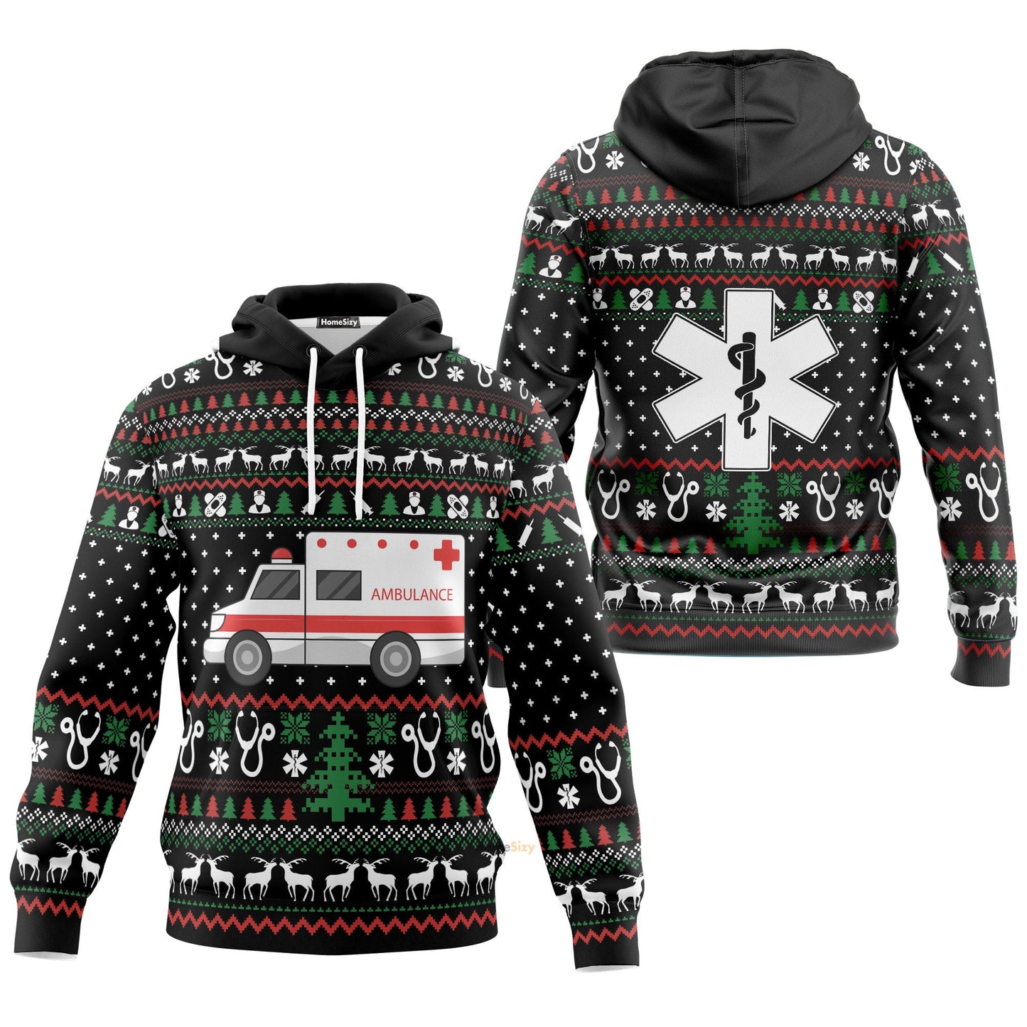  Paramedic Logo Ambulance Ugly Sweater Christmas Pattern Custom Hoodie QT308015