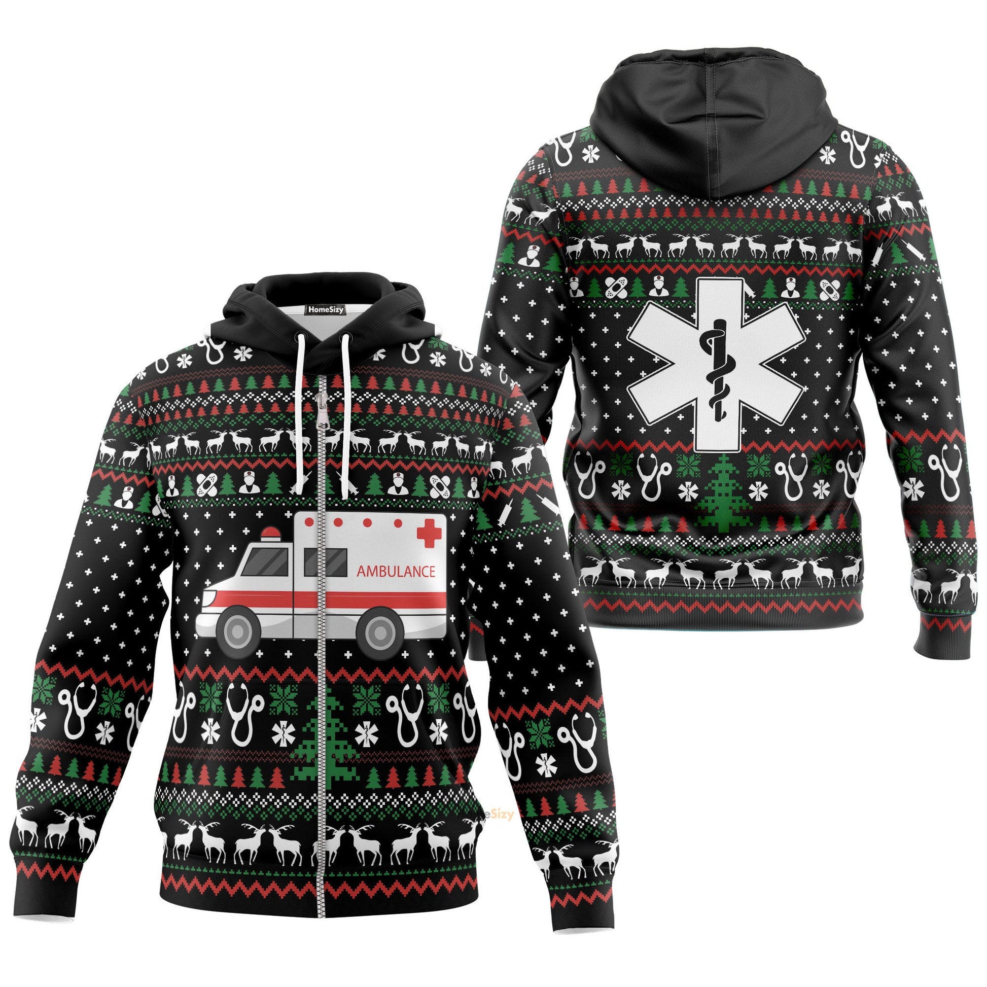  Paramedic Logo Ambulance Ugly Sweater Christmas Pattern Custom Hoodie QT308015