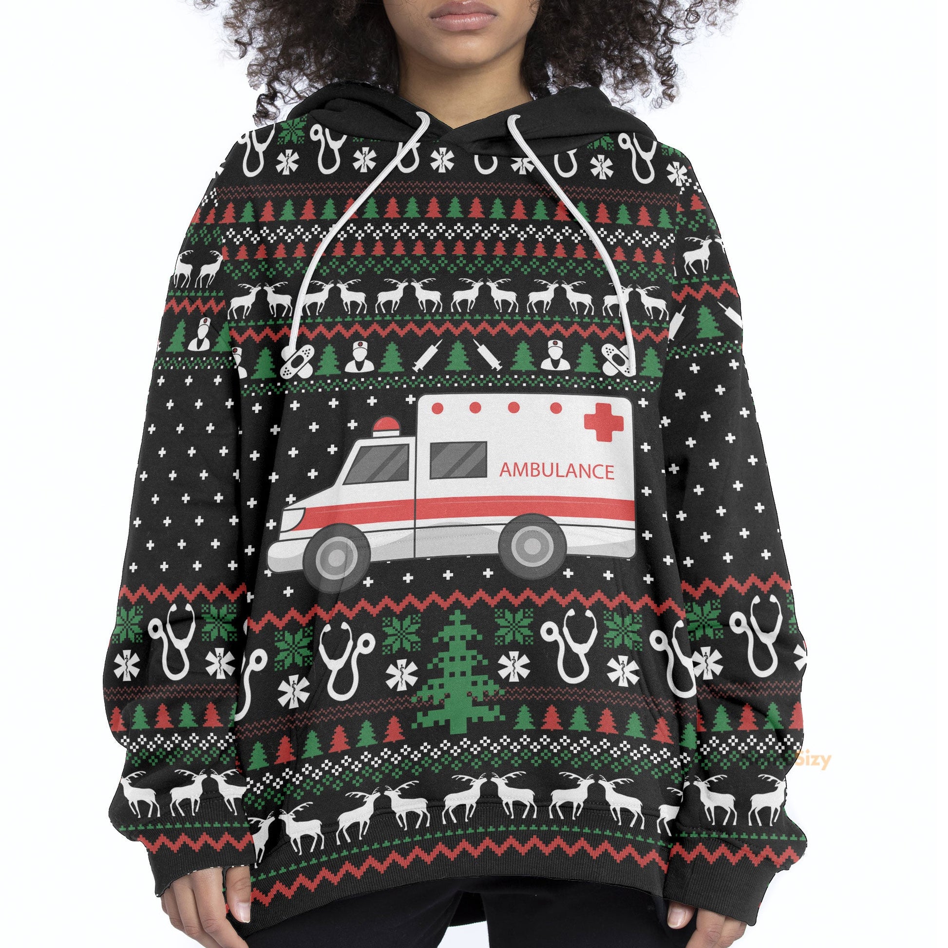  Paramedic Logo Ambulance Ugly Sweater Christmas Pattern Custom Hoodie QT308015