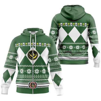 Green Mighty Morphin Power Rangers V1 - Cosplay Costume Hoodie QT210735
