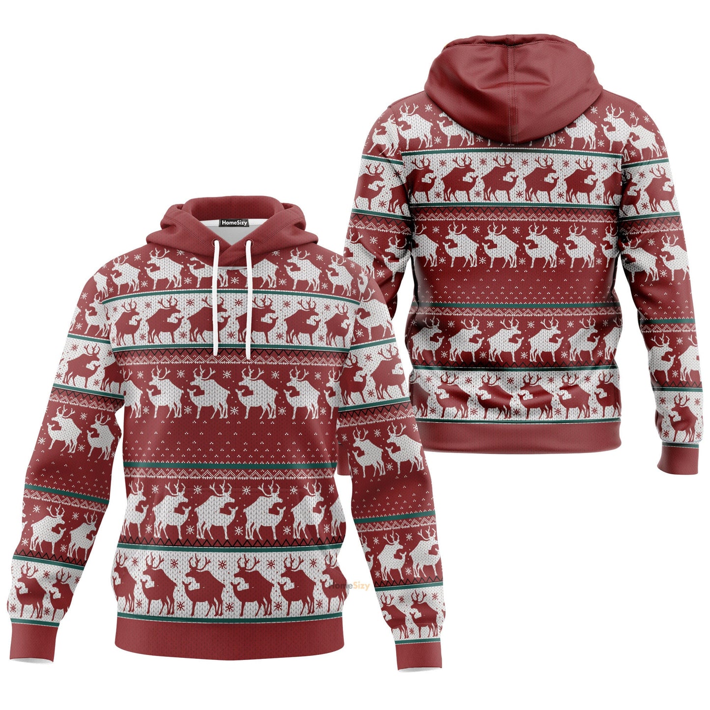  Red Reindeer Christmas Ugly Custom Hoodie QT308900